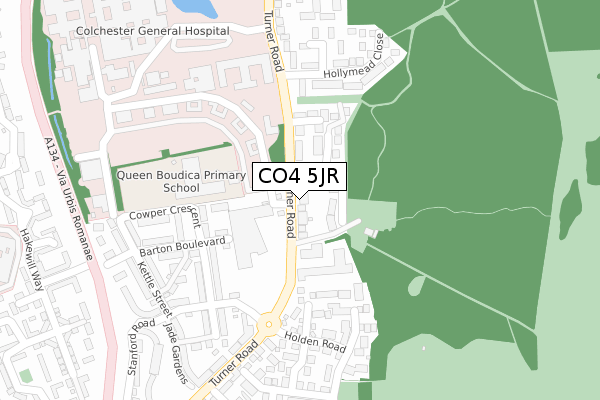 CO4 5JR map - large scale - OS Open Zoomstack (Ordnance Survey)