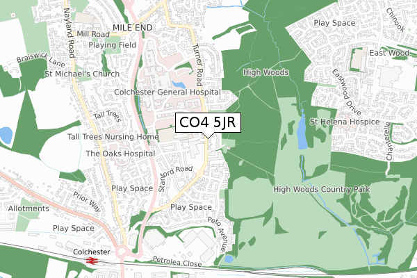 CO4 5JR map - small scale - OS Open Zoomstack (Ordnance Survey)