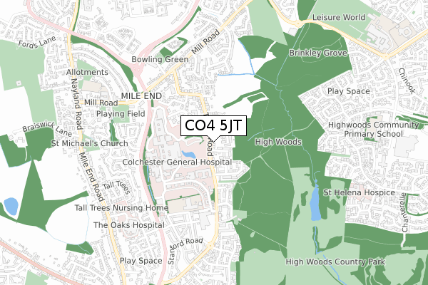 CO4 5JT map - small scale - OS Open Zoomstack (Ordnance Survey)