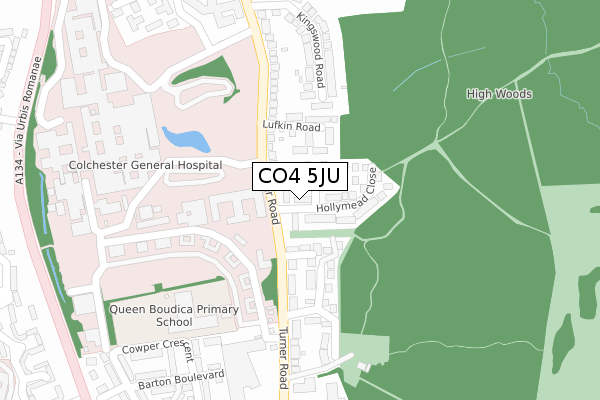 CO4 5JU map - large scale - OS Open Zoomstack (Ordnance Survey)