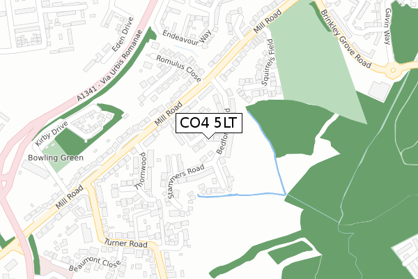CO4 5LT map - large scale - OS Open Zoomstack (Ordnance Survey)
