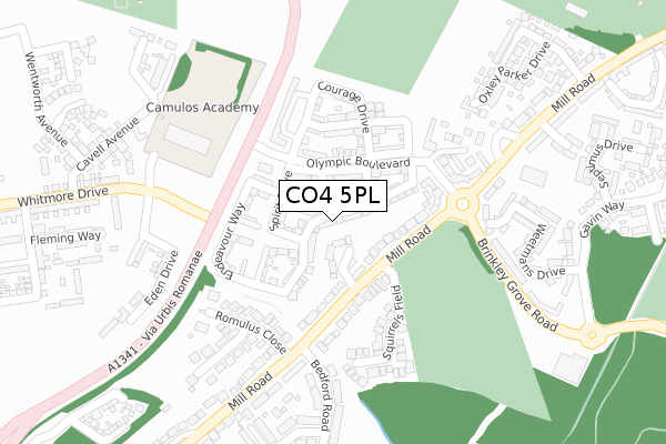 CO4 5PL map - large scale - OS Open Zoomstack (Ordnance Survey)