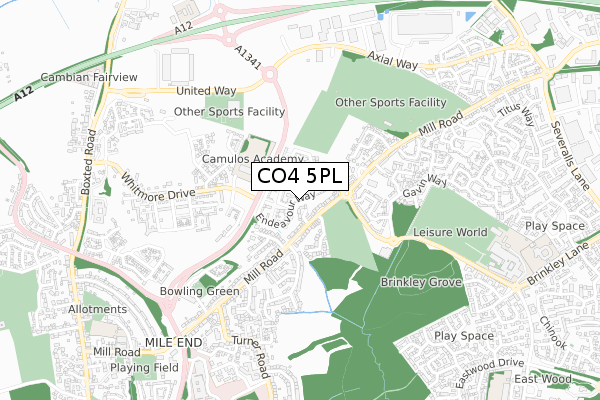 CO4 5PL map - small scale - OS Open Zoomstack (Ordnance Survey)