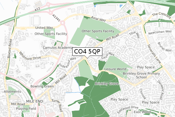 CO4 5QP map - small scale - OS Open Zoomstack (Ordnance Survey)