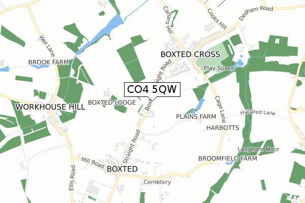 CO4 5QW map - small scale - OS Open Zoomstack (Ordnance Survey)