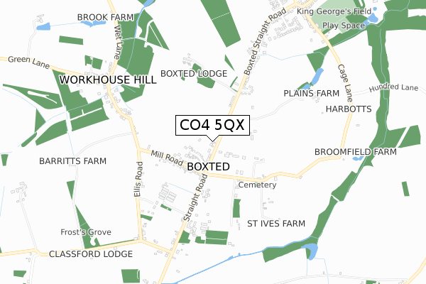 CO4 5QX map - small scale - OS Open Zoomstack (Ordnance Survey)