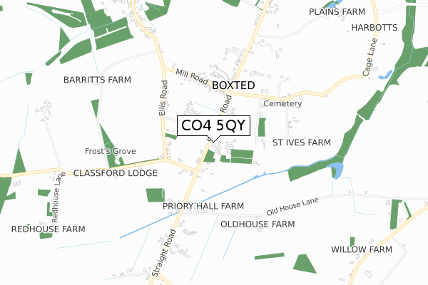 CO4 5QY map - small scale - OS Open Zoomstack (Ordnance Survey)