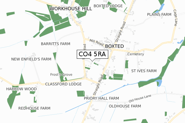 CO4 5RA map - small scale - OS Open Zoomstack (Ordnance Survey)