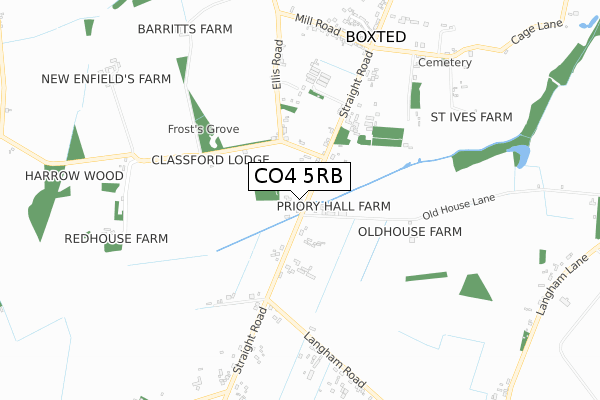 CO4 5RB map - small scale - OS Open Zoomstack (Ordnance Survey)