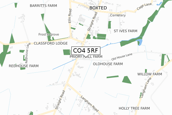 CO4 5RF map - small scale - OS Open Zoomstack (Ordnance Survey)