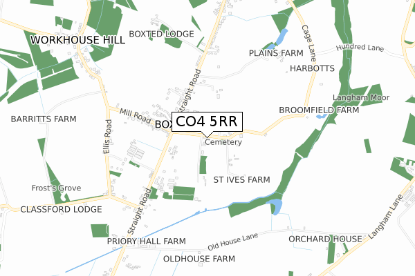 CO4 5RR map - small scale - OS Open Zoomstack (Ordnance Survey)