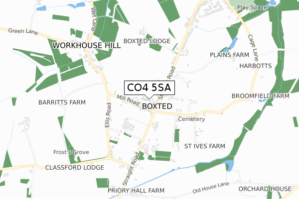 CO4 5SA map - small scale - OS Open Zoomstack (Ordnance Survey)