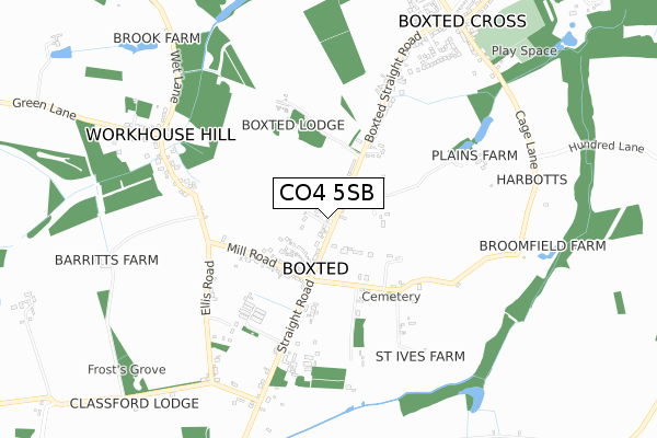 CO4 5SB map - small scale - OS Open Zoomstack (Ordnance Survey)