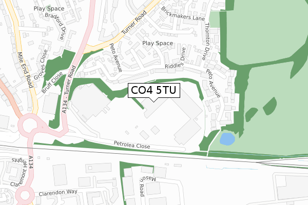 CO4 5TU map - large scale - OS Open Zoomstack (Ordnance Survey)