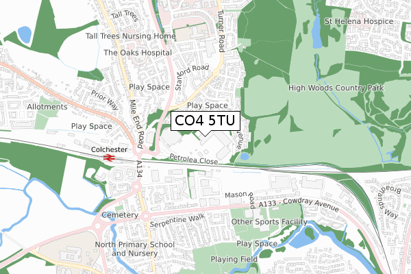 CO4 5TU map - small scale - OS Open Zoomstack (Ordnance Survey)