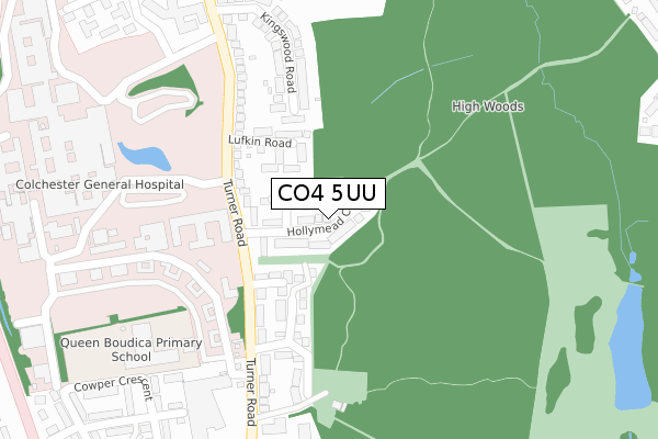 CO4 5UU map - large scale - OS Open Zoomstack (Ordnance Survey)