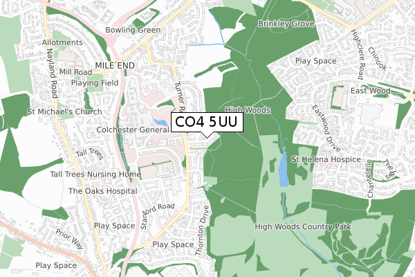 CO4 5UU map - small scale - OS Open Zoomstack (Ordnance Survey)