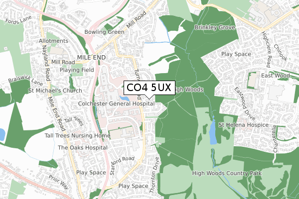 CO4 5UX map - small scale - OS Open Zoomstack (Ordnance Survey)