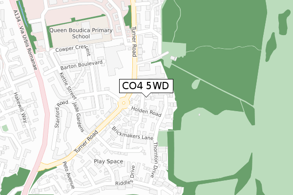 CO4 5WD map - large scale - OS Open Zoomstack (Ordnance Survey)