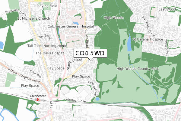 CO4 5WD map - small scale - OS Open Zoomstack (Ordnance Survey)