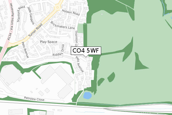 CO4 5WF map - large scale - OS Open Zoomstack (Ordnance Survey)