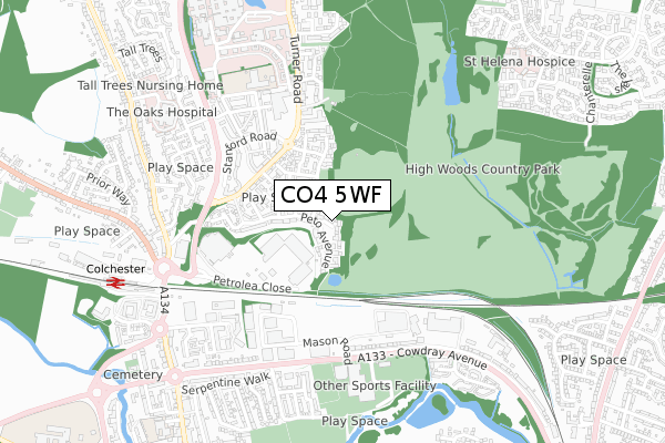 CO4 5WF map - small scale - OS Open Zoomstack (Ordnance Survey)