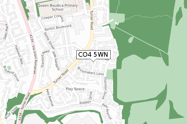 CO4 5WN map - large scale - OS Open Zoomstack (Ordnance Survey)