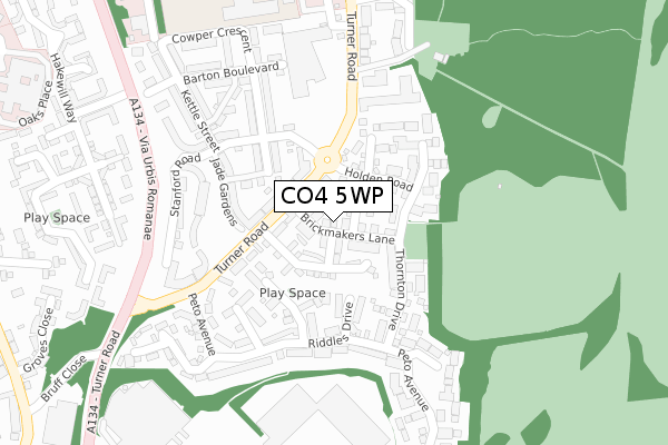 CO4 5WP map - large scale - OS Open Zoomstack (Ordnance Survey)