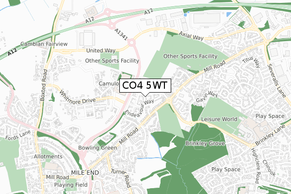 CO4 5WT map - small scale - OS Open Zoomstack (Ordnance Survey)