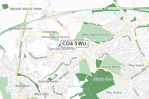 CO4 5WU map - small scale - OS Open Zoomstack (Ordnance Survey)
