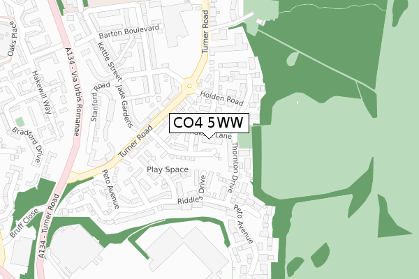 CO4 5WW map - large scale - OS Open Zoomstack (Ordnance Survey)
