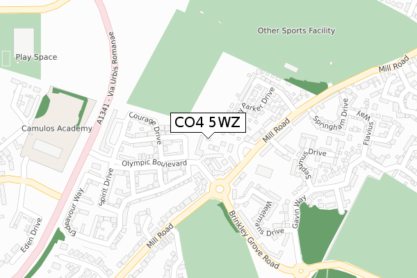 CO4 5WZ map - large scale - OS Open Zoomstack (Ordnance Survey)