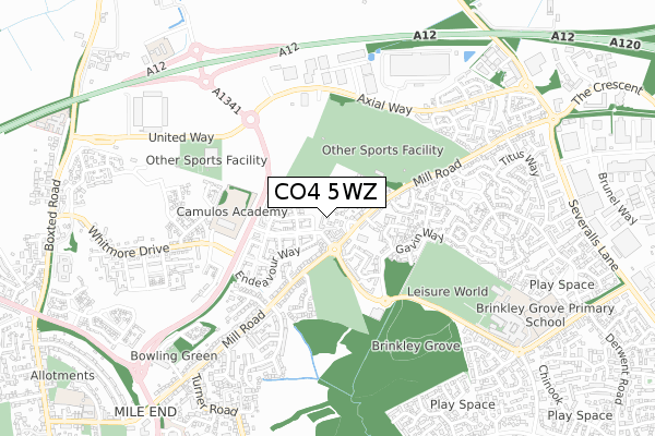 CO4 5WZ map - small scale - OS Open Zoomstack (Ordnance Survey)