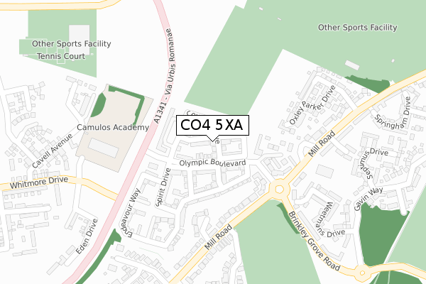 CO4 5XA map - large scale - OS Open Zoomstack (Ordnance Survey)