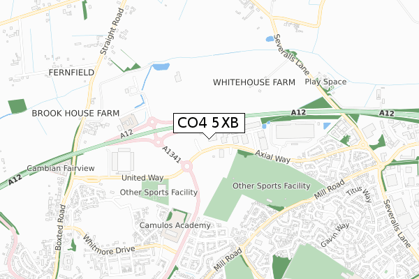 CO4 5XB map - small scale - OS Open Zoomstack (Ordnance Survey)