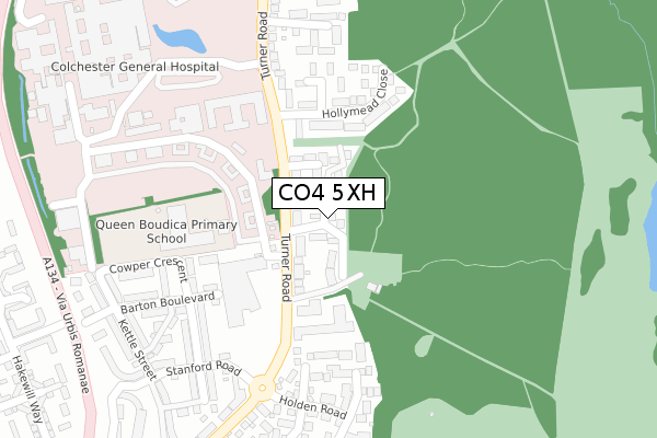 CO4 5XH map - large scale - OS Open Zoomstack (Ordnance Survey)