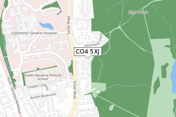 CO4 5XJ map - large scale - OS Open Zoomstack (Ordnance Survey)