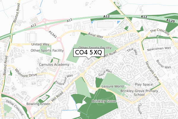 CO4 5XQ map - small scale - OS Open Zoomstack (Ordnance Survey)