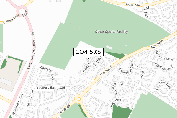 CO4 5XS map - large scale - OS Open Zoomstack (Ordnance Survey)