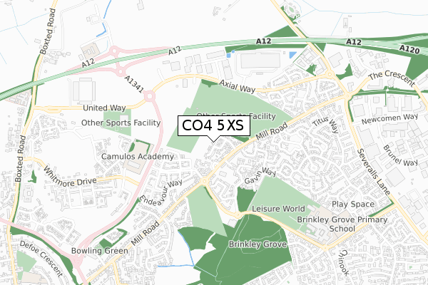 CO4 5XS map - small scale - OS Open Zoomstack (Ordnance Survey)