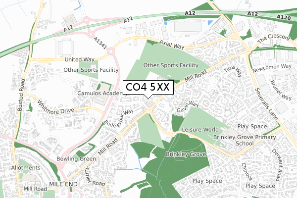 CO4 5XX map - small scale - OS Open Zoomstack (Ordnance Survey)