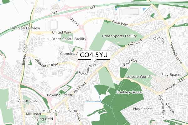 CO4 5YU map - small scale - OS Open Zoomstack (Ordnance Survey)