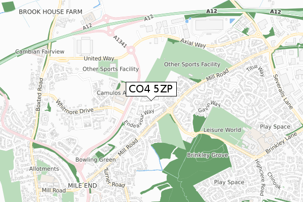 CO4 5ZP map - small scale - OS Open Zoomstack (Ordnance Survey)