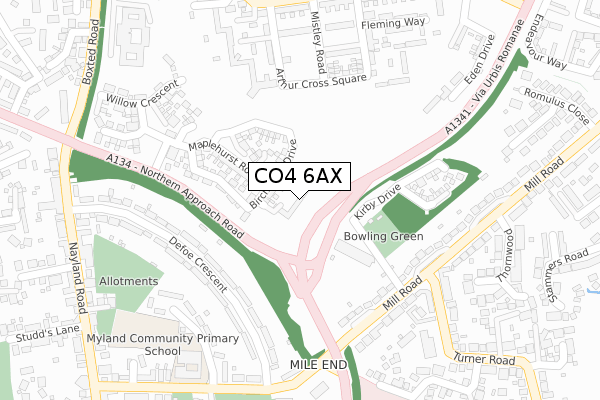 CO4 6AX map - large scale - OS Open Zoomstack (Ordnance Survey)