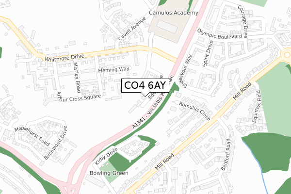CO4 6AY map - large scale - OS Open Zoomstack (Ordnance Survey)