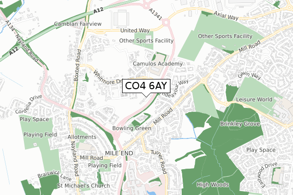 CO4 6AY map - small scale - OS Open Zoomstack (Ordnance Survey)