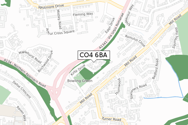 CO4 6BA map - large scale - OS Open Zoomstack (Ordnance Survey)