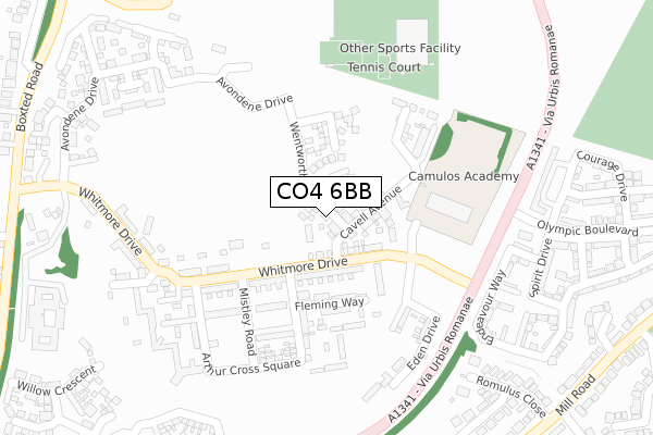 CO4 6BB map - large scale - OS Open Zoomstack (Ordnance Survey)