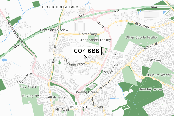 CO4 6BB map - small scale - OS Open Zoomstack (Ordnance Survey)