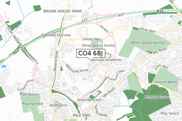 CO4 6BJ map - small scale - OS Open Zoomstack (Ordnance Survey)